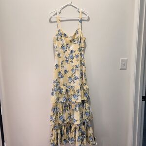 Abercrombie & Fitch Yellow Drama Ruffled Tiered Floral Maxi Dress - Medium